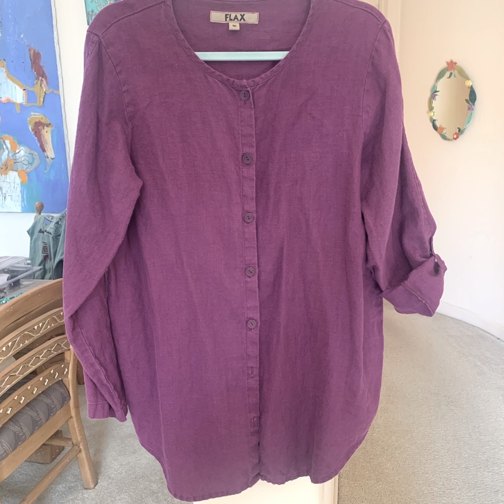 FLAX M 100% linen button down top